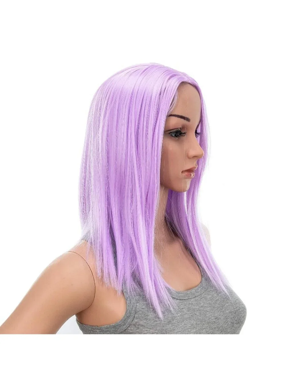Women's 14 Inch Lilac Purple Wig Short Straight Middle Part Synthetic Heat